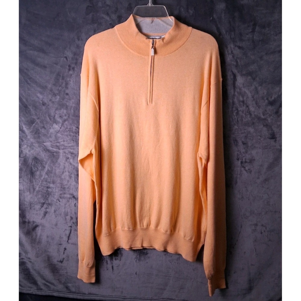 Peter Millar Sweater Men's Size 2XL Peach Knit 1/4 Zip Mock Neck Cashmere Blend